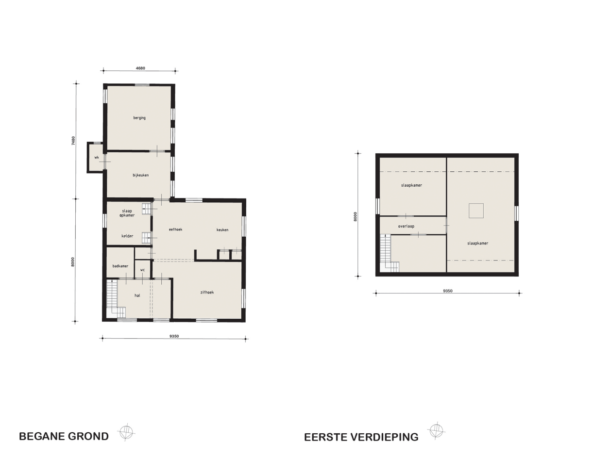 Plattegrond van de begane grond en de eerste verdieping